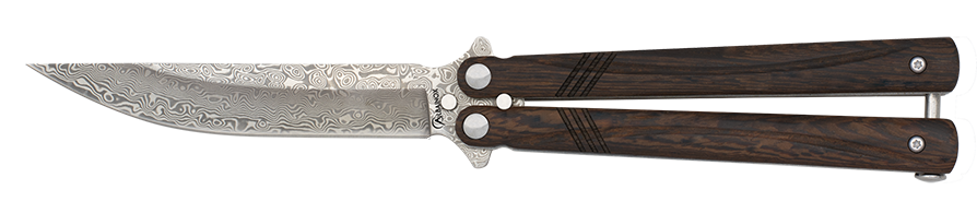 Couteau Papillon Manche bois Lame Damas