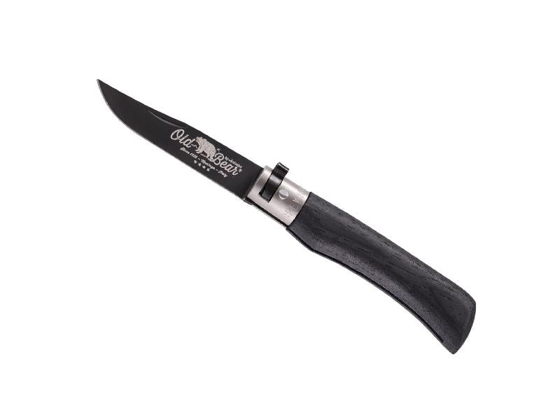 Couteau Pliant Old Bear Total Black Virole Grise Taille M